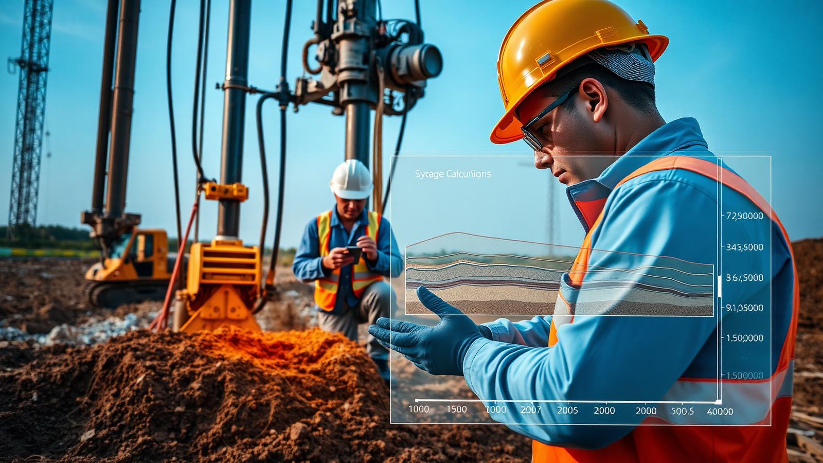 Equipo de ingeniería geotécnica realizando sondeos de suelo en obra